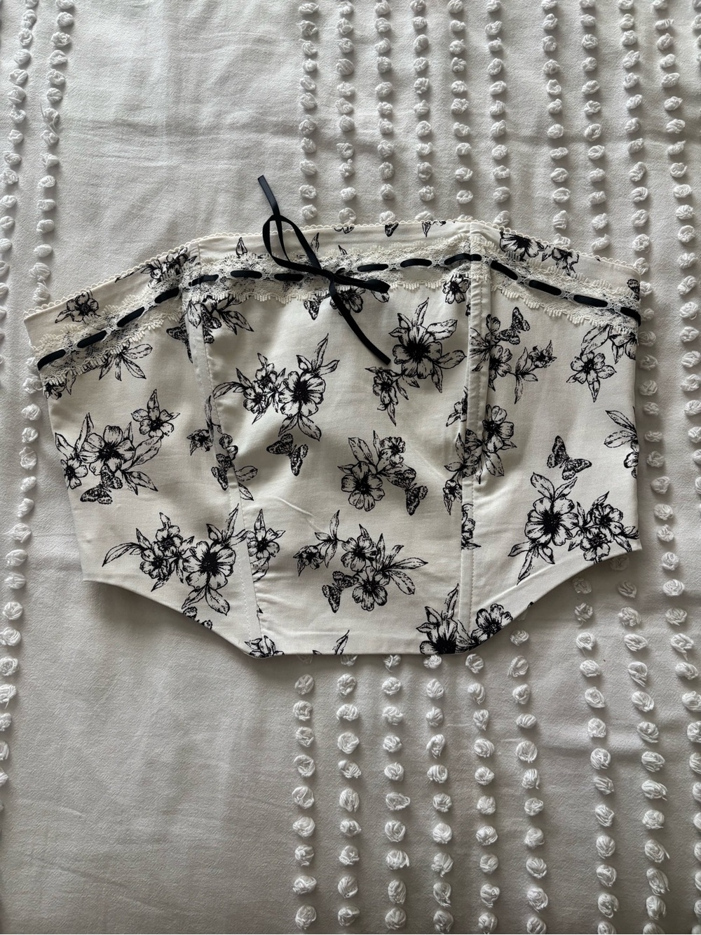 Floral Bustier Corset Top in Black & Cream